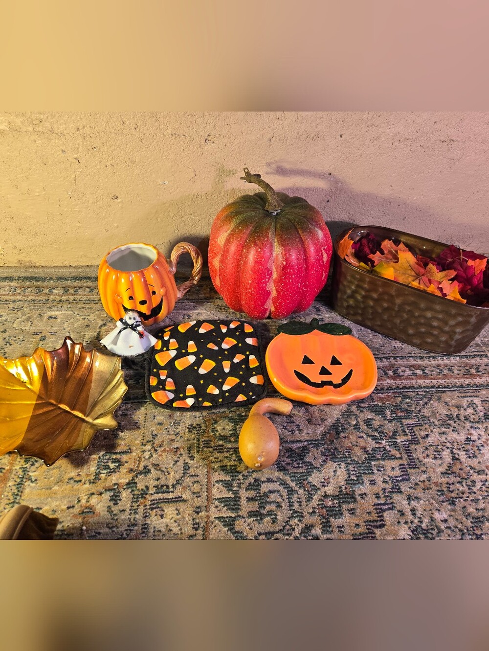 Fall Harvest Halloween Small Decor Lot Pumpkin Country Serving Trey; Basket; Etc